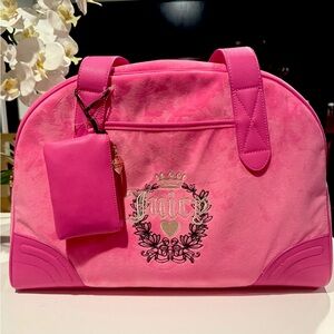 Juicy Couture Heritage Pink Velour Weekender Duffel Bag with Pouch 💖✨